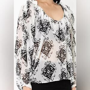 NWT Zara Sheer Metallic Printed Ruffle Blouse - Size M